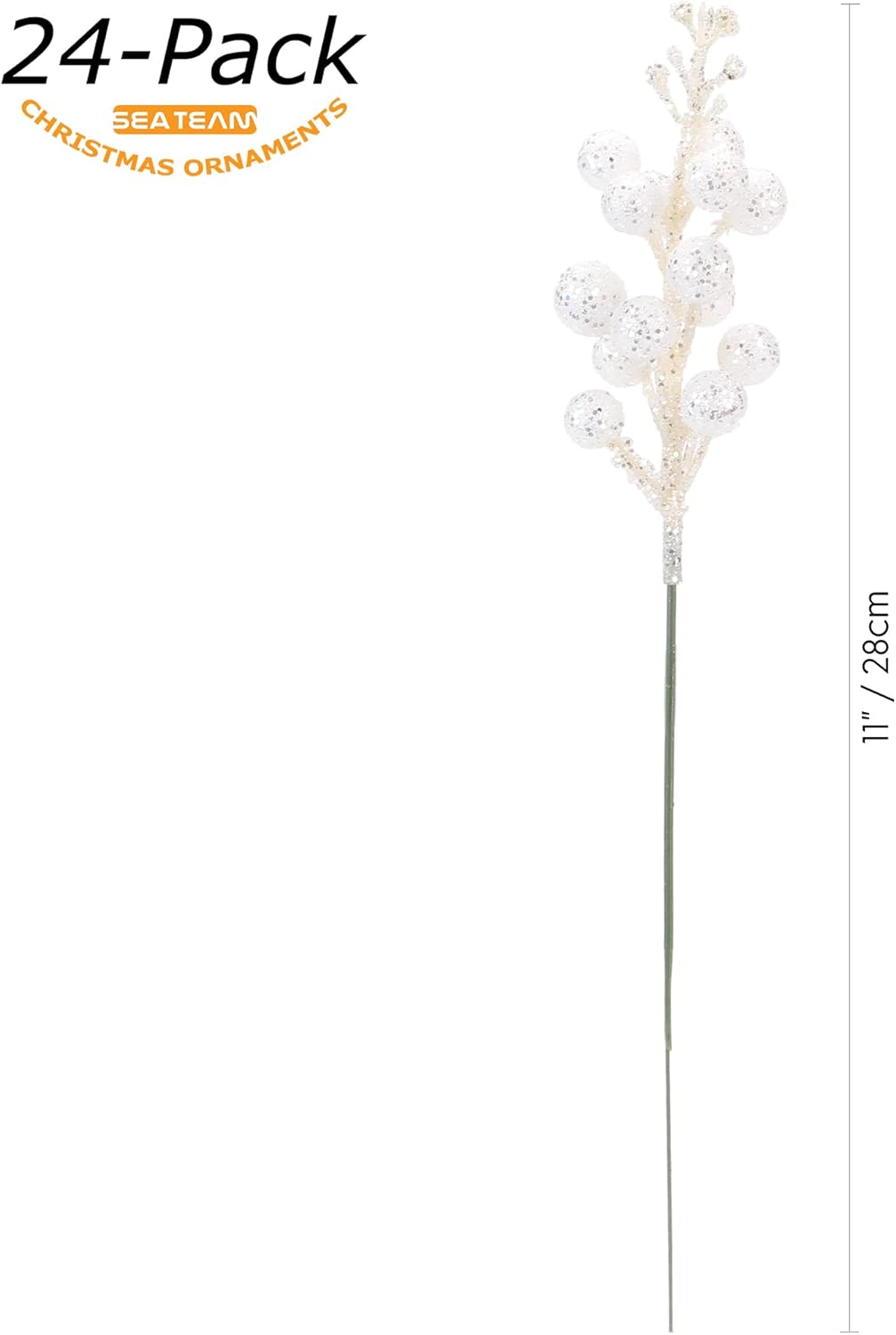Sea Team 24-Pack Glitter Holly Berry Twigs for Christmas Tree