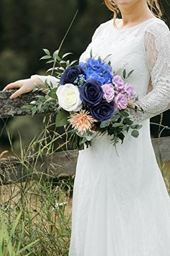 LVEFIT Artificial Rose Bouquet with 12 Pcs Long Stem Silk Roses Navy Blue