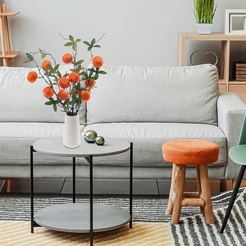Lifelike Artificial Orange Branches with Green Leaves