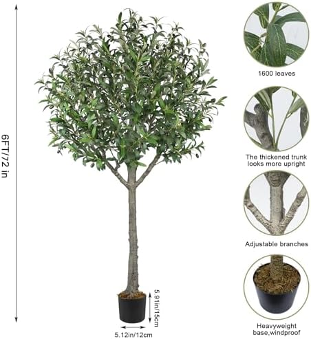 Fairblo 6 FT Artificial Olive Tree with 2100 Leaves and 80 Fruits