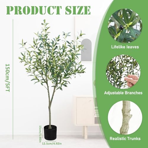 GOVIRAYE Artificial Olive Tree 5ft - Lifelike Indoor Faux Plant