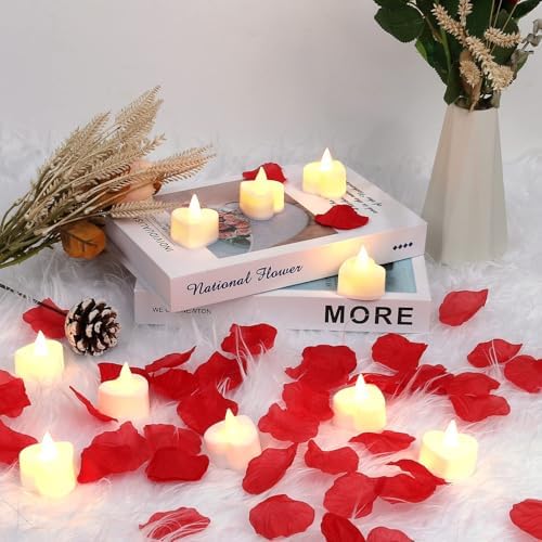 Childom Red Rose Petals Set with LED Candles
