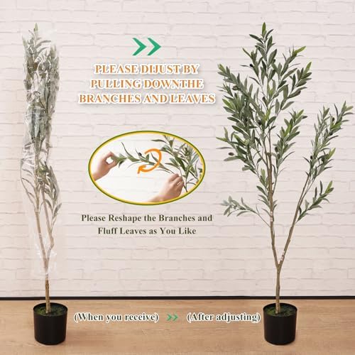 KULAMOON Artificial Olive Tree with Planter 5ft Black Realistic Fruits
