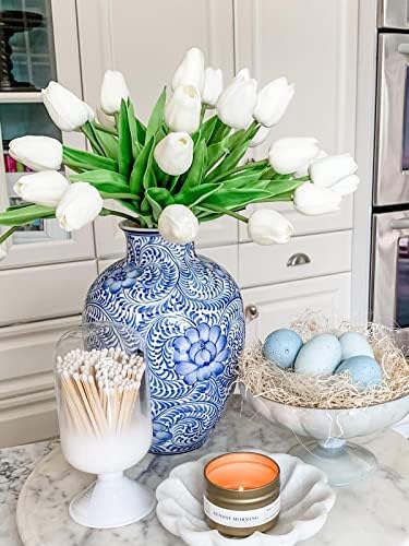 Beferr White Tulips Artificial Flowers 18Pcs Bouquet Set
