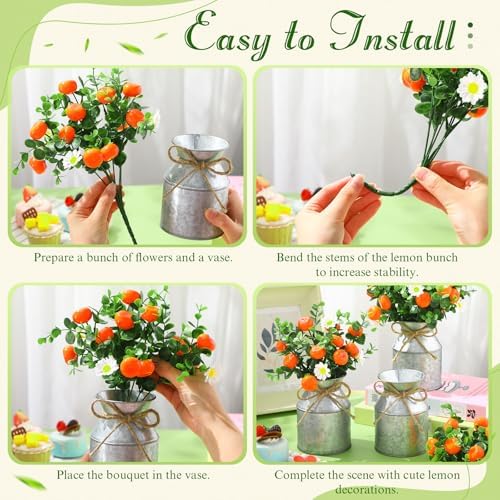 6 Piece Orange Centerpieces with Daisy Flowers and Vase