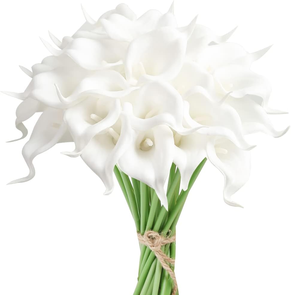 IPOPU 24PCS Artificial Calla Lily Flowers Real Touch White
