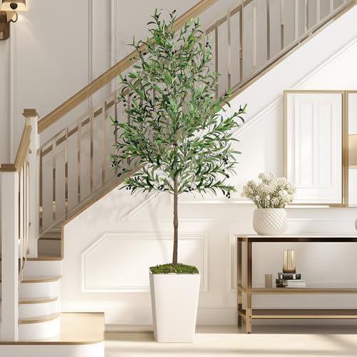 7ft Artificial Olive Tree with Realistic Fruits and Natural Wood Trunk