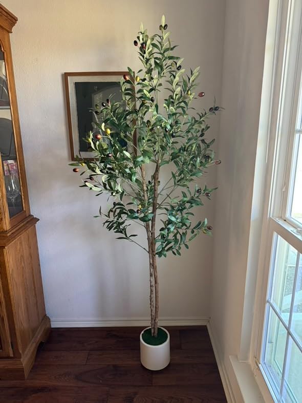 GAOMON 6ft Artificial Olive Tree with White Pot 2pcs