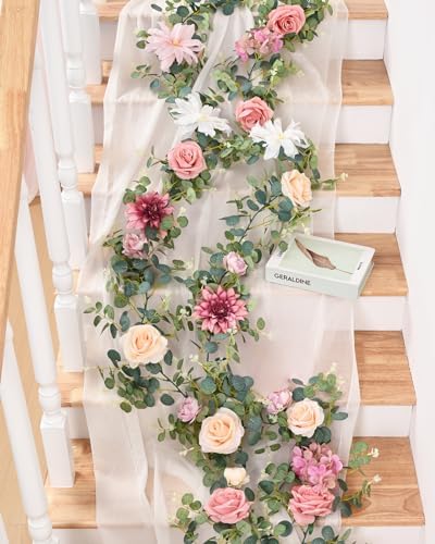 Waipfaru Pink Floral Rose Garland Decor 607ft