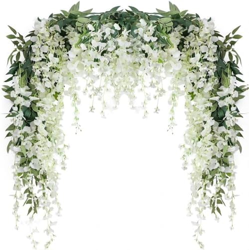 JUSTOYOU 3PCS 7FT Artificial Wisteria Garland White