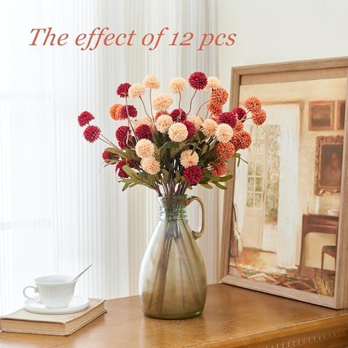 SITUMEIZI Artificial Burnt Orange Chrysanthemum Flowers 6Pcs Set