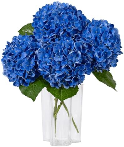 DuHouse 3Pcs Real Touch Hydrangea Artificial Flowers in Royal Blue
