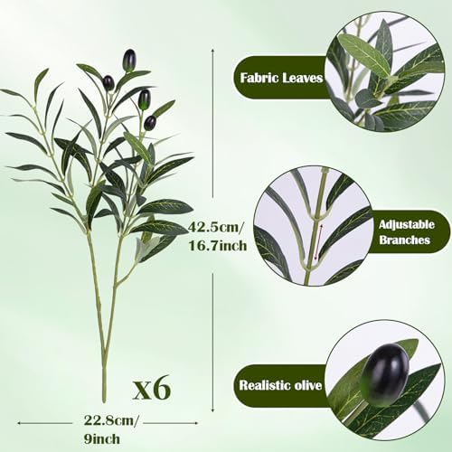XONOR Artificial Olive Branches 6Pcs 16 Inch Set