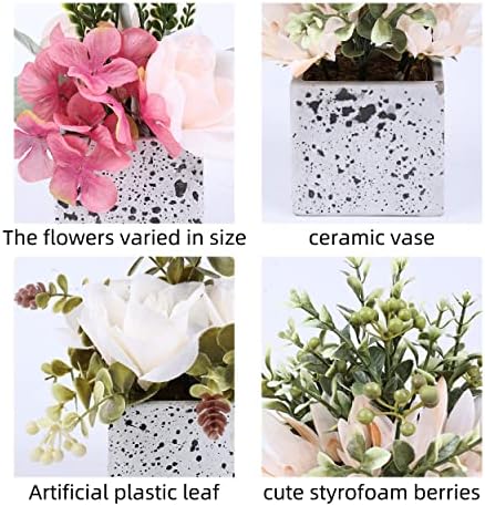 Jusdreen Artificial Flower Peony Eucalyptus Leaf Ceramic Pot Decor