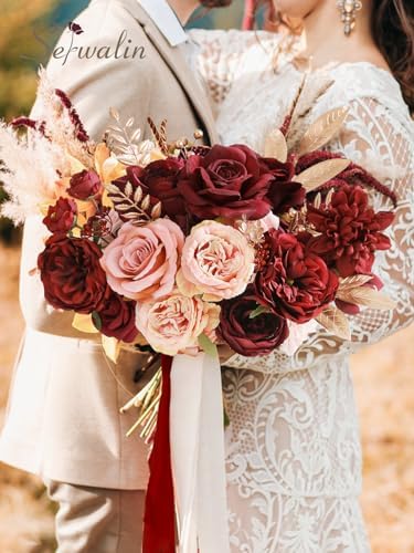 Serwalin Artificial Flowers Burgundy Pink for Wedding Decorations