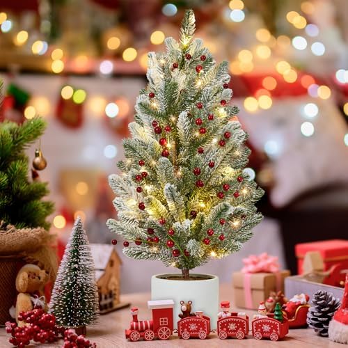 2 Ft Mini Prelit Frosted Christmas Tree with 50 LED Lights
