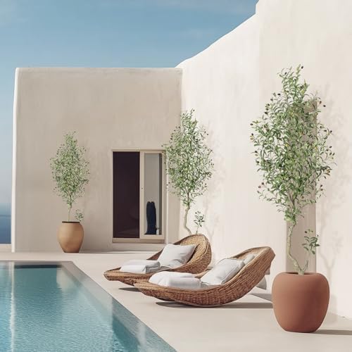 GarveeHome Faux Olive Tree 7ft Artificial Silk Plants with White Planter