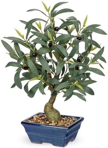 Briful 18 Inch Artificial Olive Tree with Blue Bonsai Pot