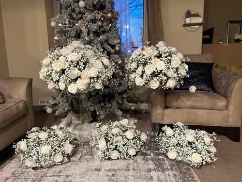 DEEMEI 6pcs Artificial Babys Breath Flowers White Gypsophila Bouquets