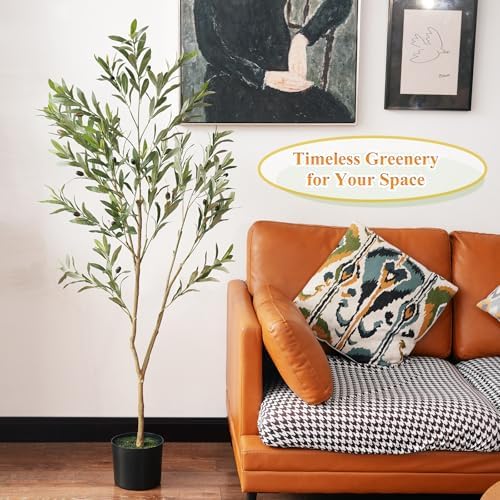 KULAMOON Artificial Olive Tree with Planter 5ft Black Realistic Fruits