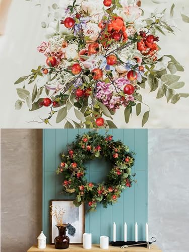 Forlaoers 2pcs Artificial Red Pomegranate Flowers