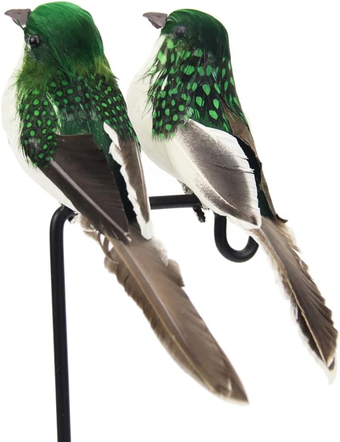 4PCS Green Artificial Feathered Birds for Christmas Tree Decor
