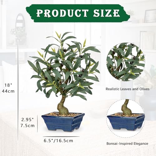 Briful 18 Inch Artificial Olive Tree with Blue Bonsai Pot