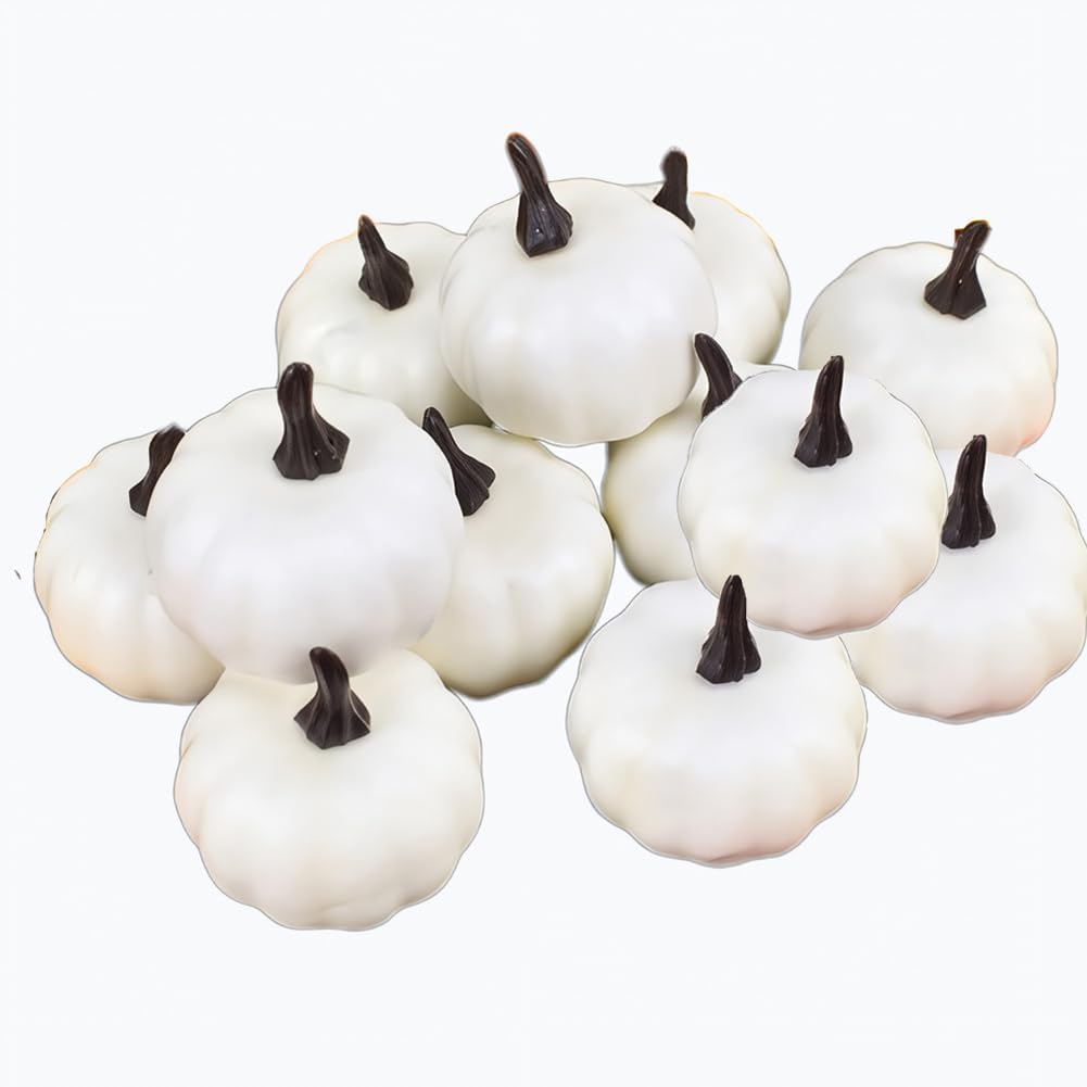 YUNXIASW Artificial White Pumpkin 12PCS Foam Fall Decor