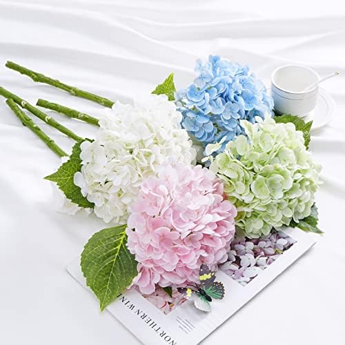 Waipfaru 21 Inch Real Touch Hydrangea Artificial Flowers with Long Stem and Leaves