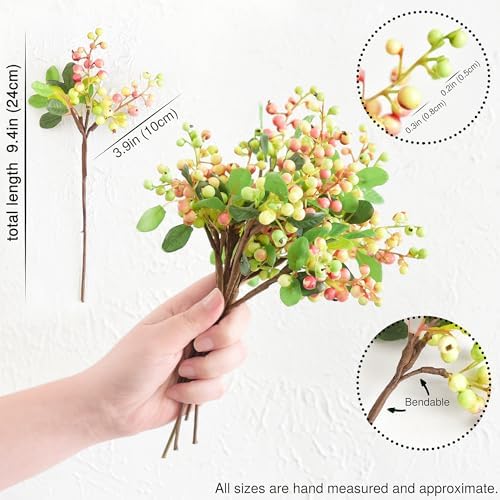 FiveSeasonStuff Artificial Berry Branches with Bendable Stems 10 Pieces Subtle Pink