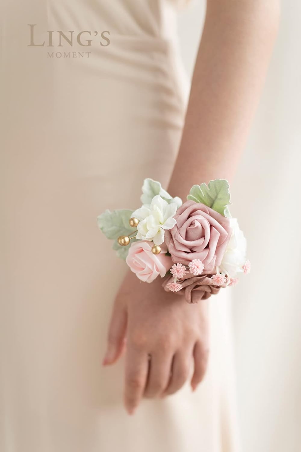 Lings Moment 2 Pcs Dusty Rose Wrist Corsage Artificial Flowers