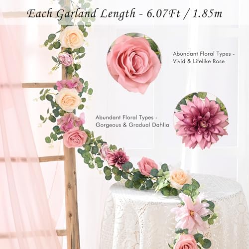 Waipfaru Pink Floral Rose Garland Decor 607ft