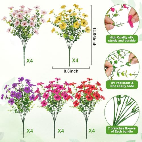 20 Bundles Artificial Flowers for Outdoor Decor