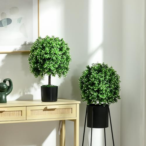 HOMCOM 2 Pack Artificial Boxwood Topiary Trees with Pot