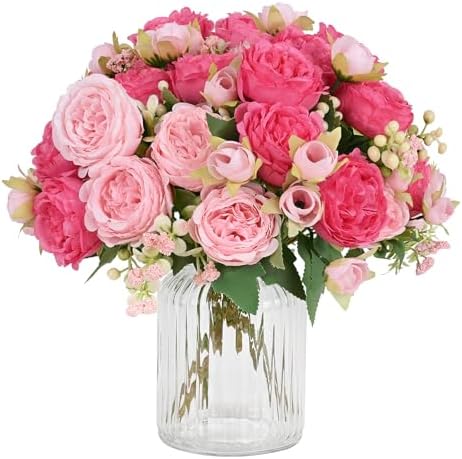 MARTINE MALL 2 Pack Mixed Pink Artificial Peonies Flowers