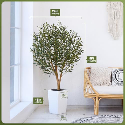 Artificial Olive Tree 5FT Real Wood Trunk UV Resistant