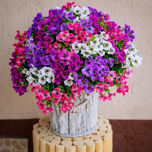 AXYLEX Artificial Pansies Flowers Outdoor Decor 16 Bundles