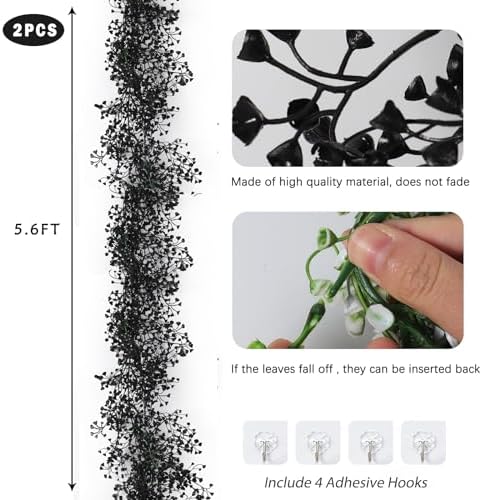 RECUTMS Artificial Hanging Plants 2Pcs Black Ivy Garland