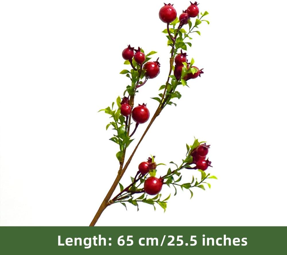 3 Pcs Artificial Pomegranate Branches with Red Berries and Green Leaves