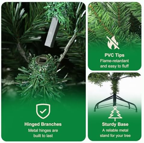 7FT Artificial Christmas Tree with Pine Cone and Red Fruit Foldable Metal Stand