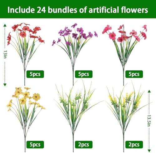 24 Bundle Artificial Flowers for Outdoor Decor