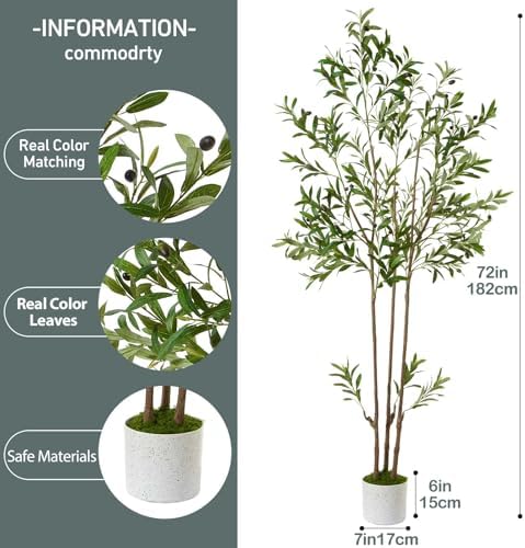 6FT Artificial Olive Tree with Triple Trunks
