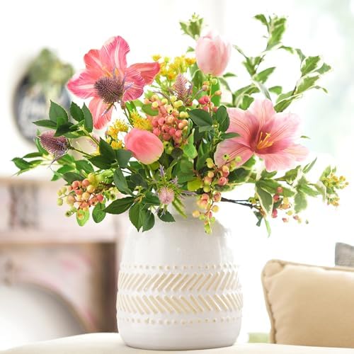 FiveSeasonStuff Artificial Berry Branches with Bendable Stems 10 Pieces Subtle Pink