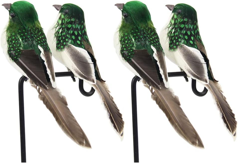 4PCS Green Artificial Feathered Birds for Christmas Tree Decor