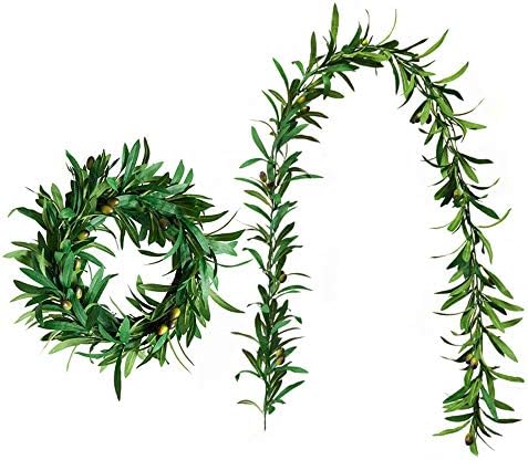 Artificial Olive Leaf Garland with Fake Fruits 2PCS