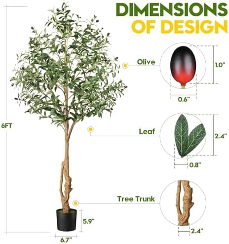 EOOIO 6ft Artificial Olive Tree with Realistic Fruits and Leaves
