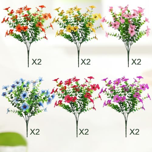 12 Bundles Artificial Flowers Daisies UV Resistant Home Decor