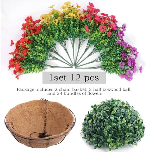 Hananona 2 Set Artificial Flowers with Hanging Baskets