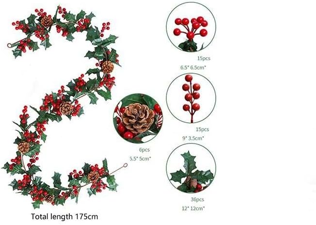 Christmas Garland Artificial Fruits Green Plants Vine with Hanging Hooks