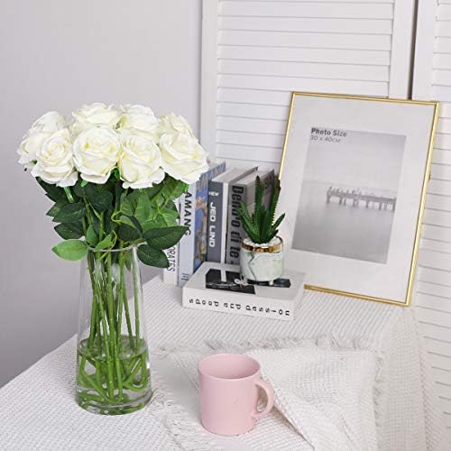 Nubry Artificial Silk White Rose Bouquet 10pcs Lifelike Wedding Decoration